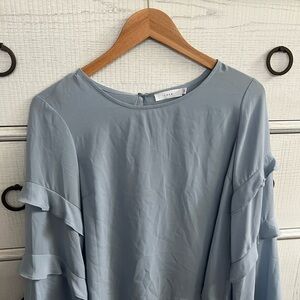 Lush Blue Ruffled Bell Sleeve Blouse